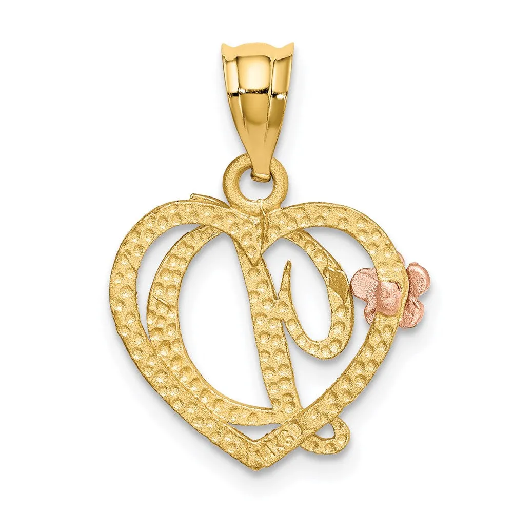 14k Two-Tone Heart Letter D Initial Pendant