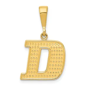 14k Yellow Gold Polished Texture Finish Letter D Initial Charm Pendant