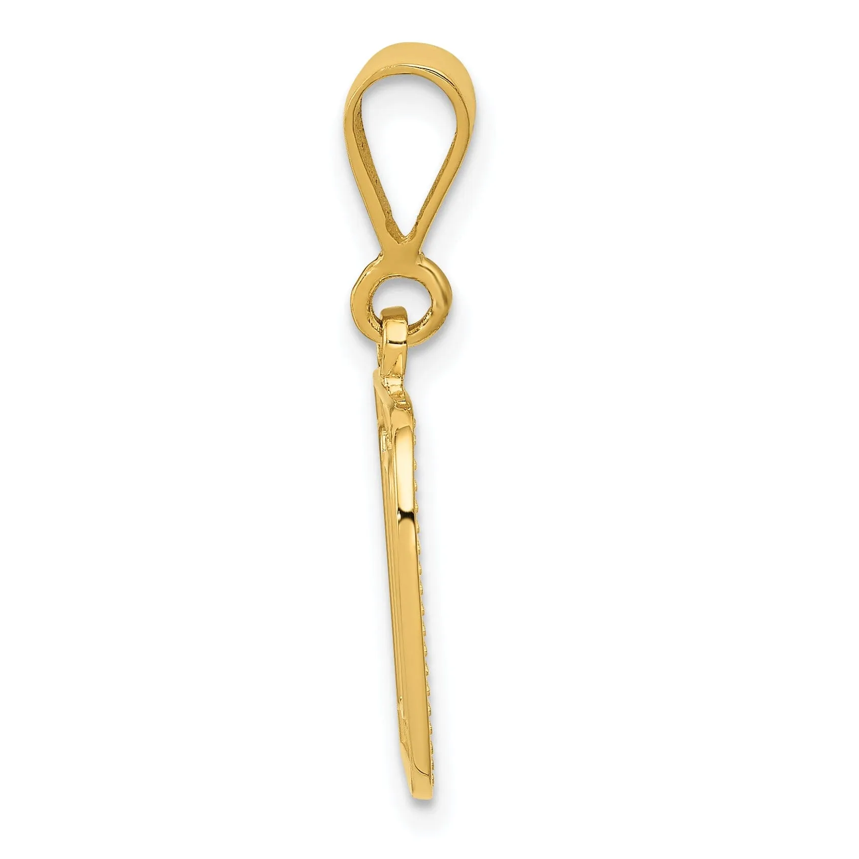 14k Yellow Gold Polished Texture Finish Letter D Initial Charm Pendant