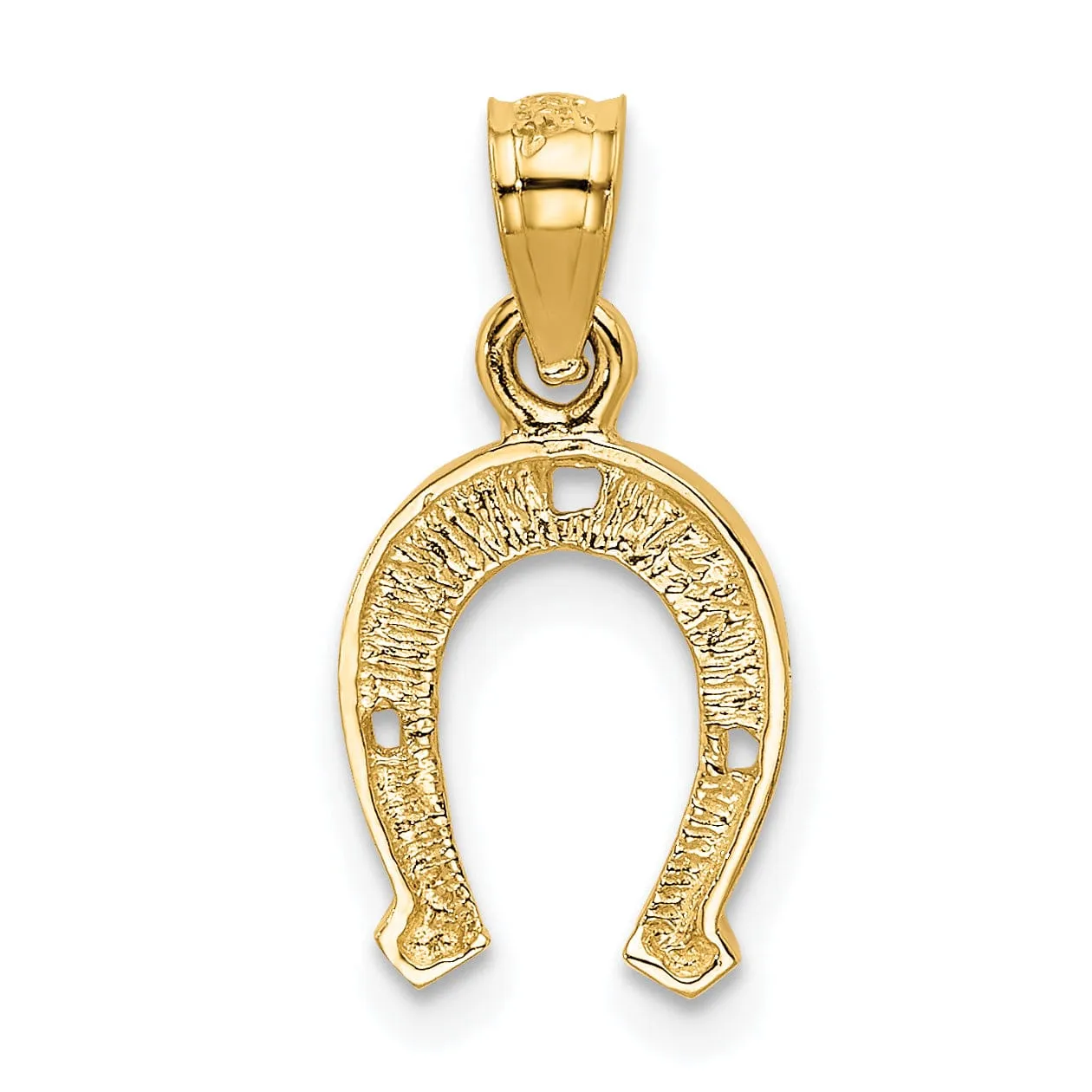 14K Yellow Gold Solid Textured Polished Finish Horseshoe Charm Pendant