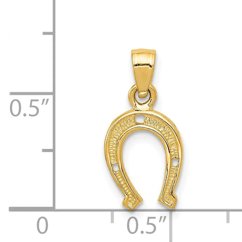 14K Yellow Gold Solid Textured Polished Finish Horseshoe Charm Pendant