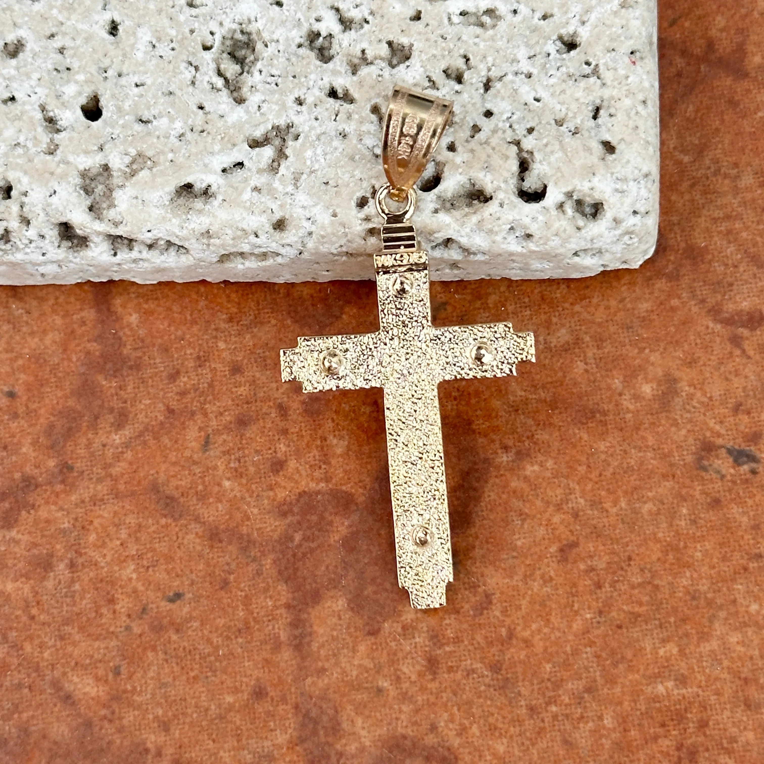14KT Yellow Gold Raised Textured Edge Cross Pendant