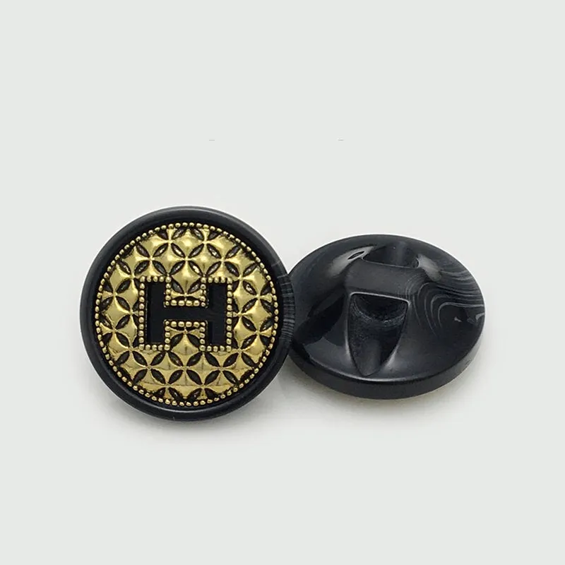 18/21/25mm Round Vintage Metal Resin H Buttons 20pcs
