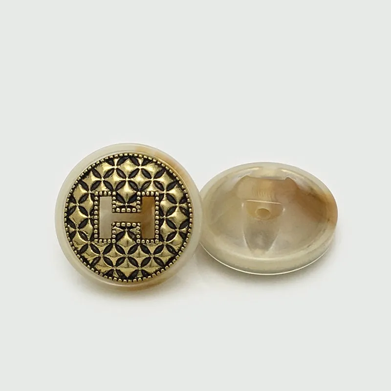 18/21/25mm Round Vintage Metal Resin H Buttons 20pcs