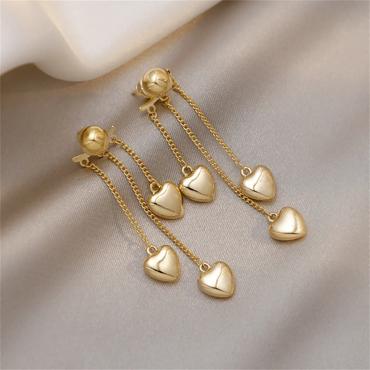 18K Gold-Plated Heart Tassel Drop Earrings
