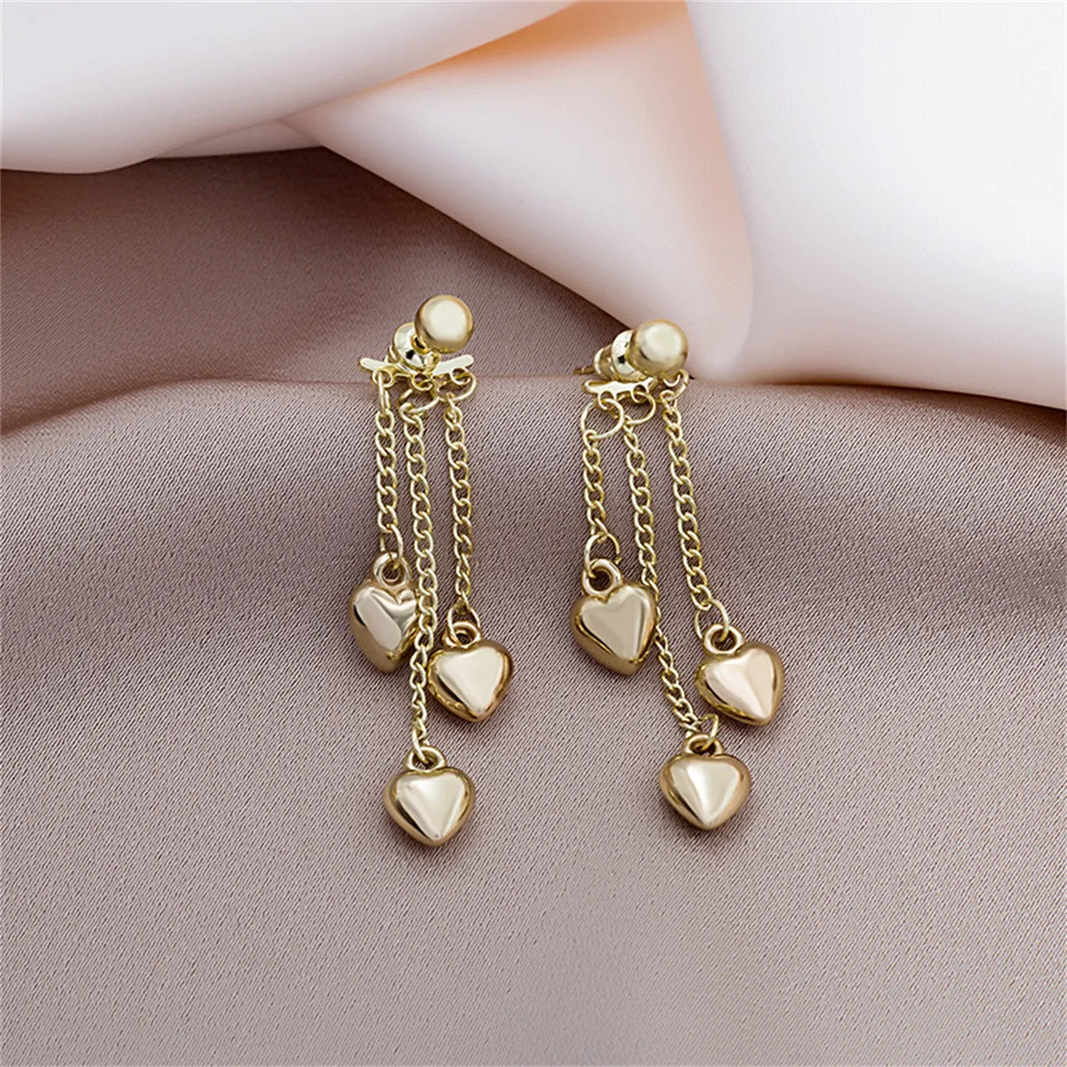 18K Gold-Plated Heart Tassel Drop Earrings