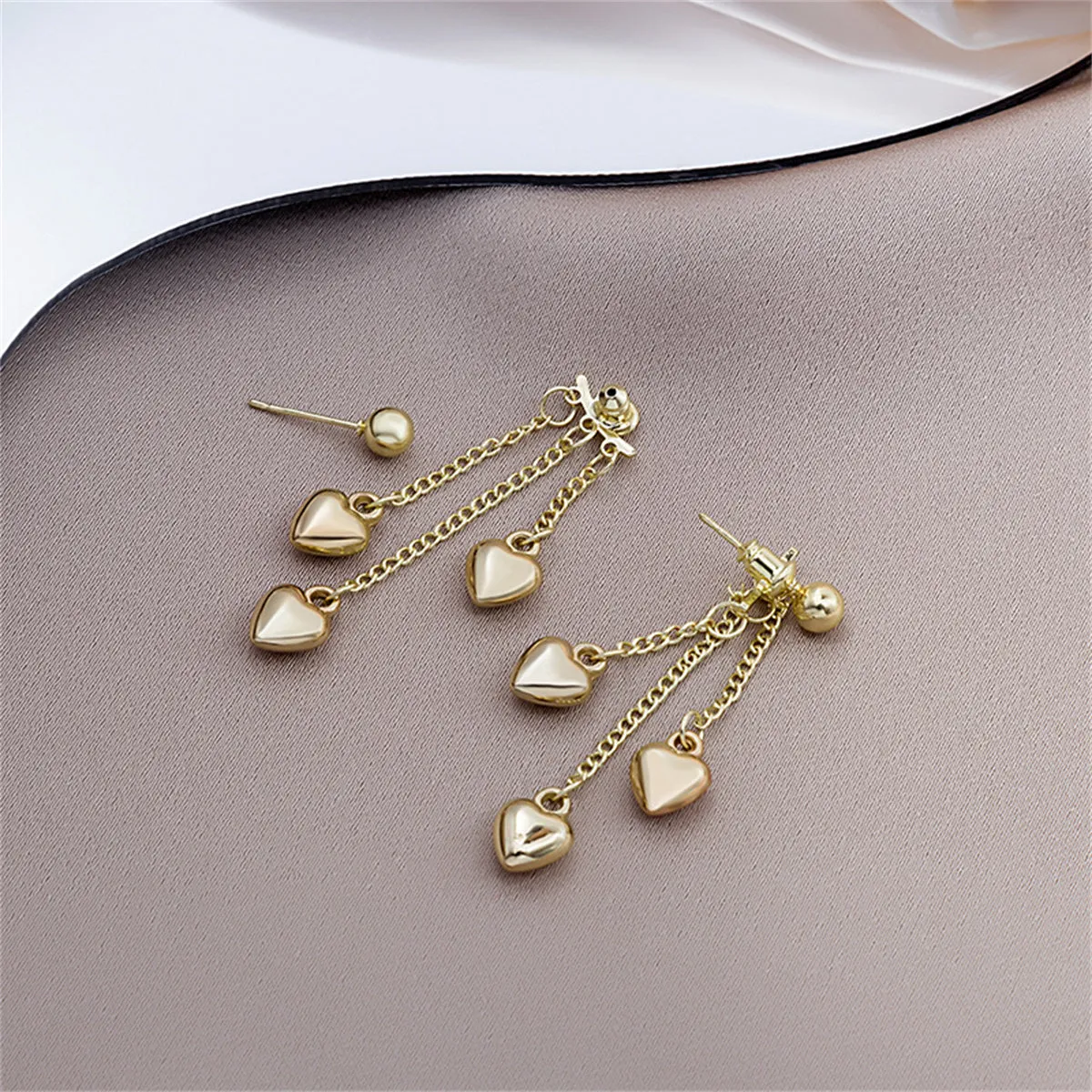 18K Gold-Plated Heart Tassel Drop Earrings