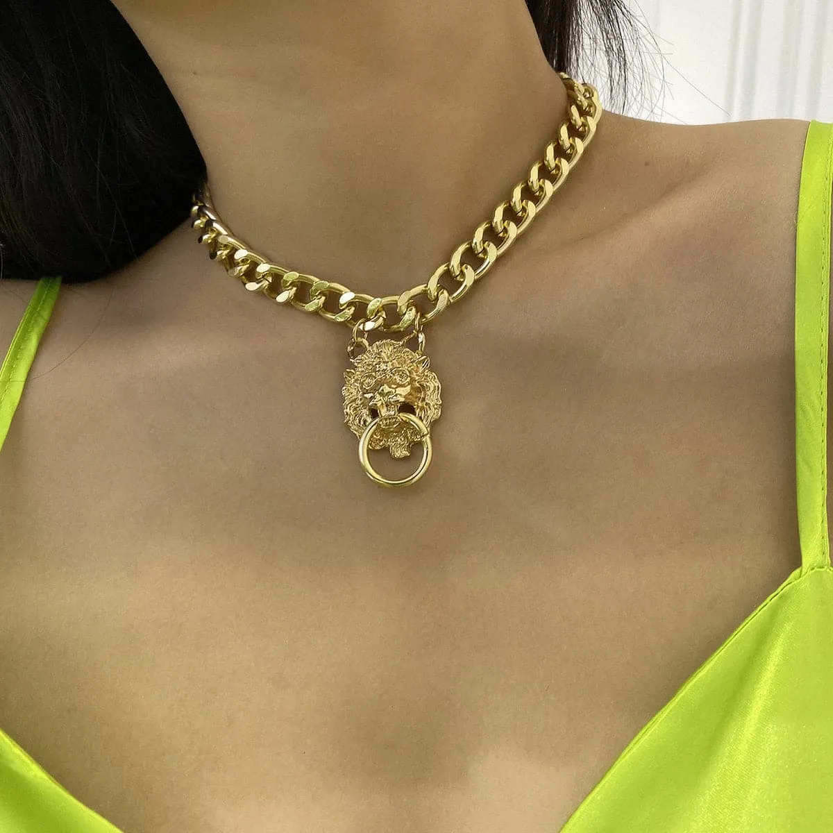 18K Gold-Plated Lion Catch Pendant Necklace