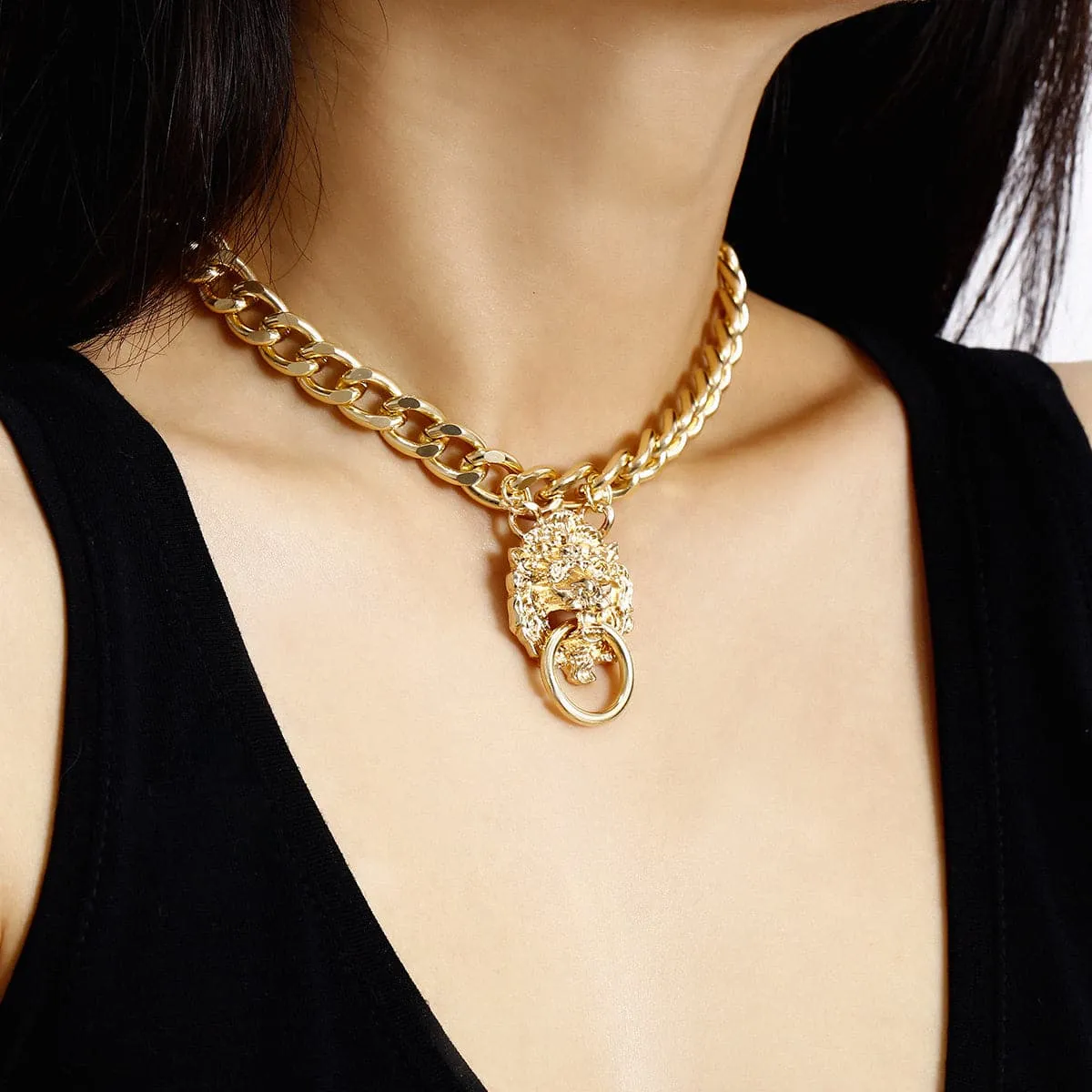 18K Gold-Plated Lion Catch Pendant Necklace
