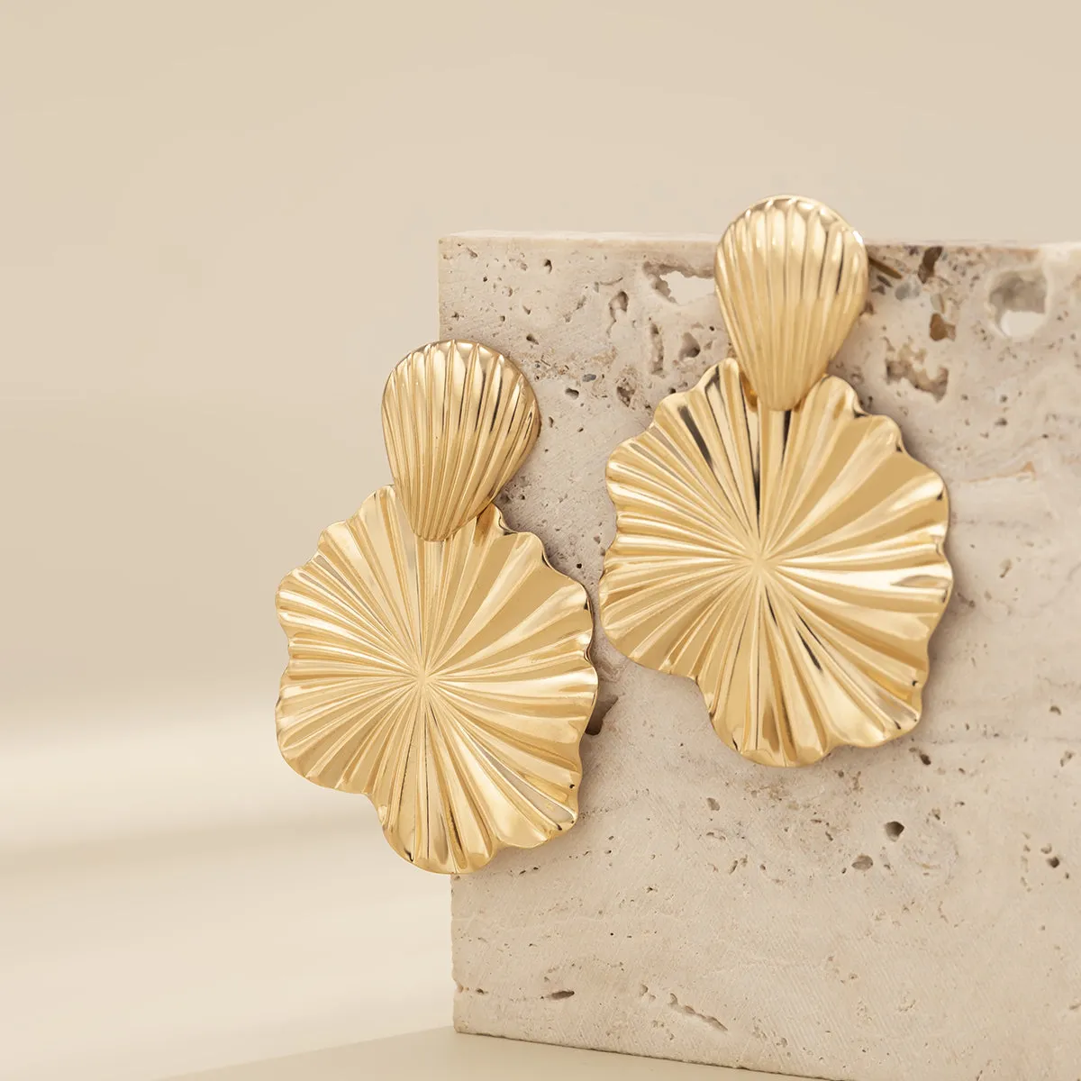 18K Gold-Plated Lotus Leaves Drop Earrings