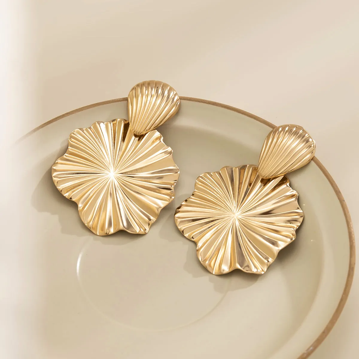 18K Gold-Plated Lotus Leaves Drop Earrings