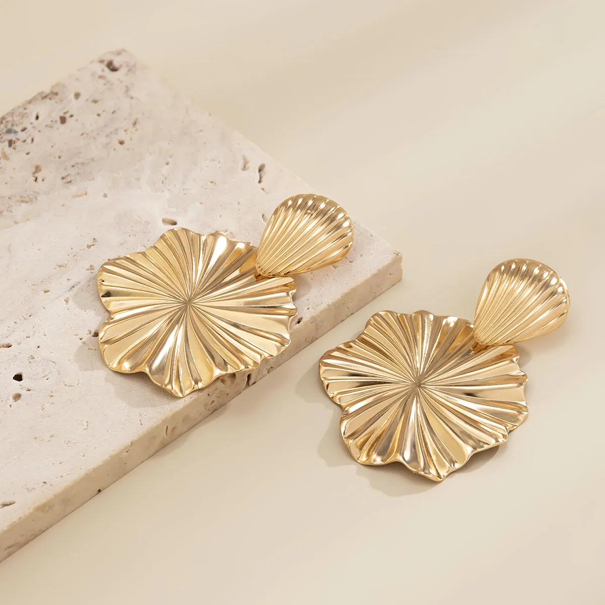 18K Gold-Plated Lotus Leaves Drop Earrings