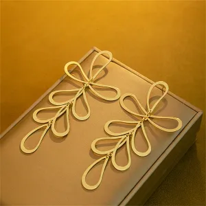 18K Gold-Plated Open Leaves Drop Earrings