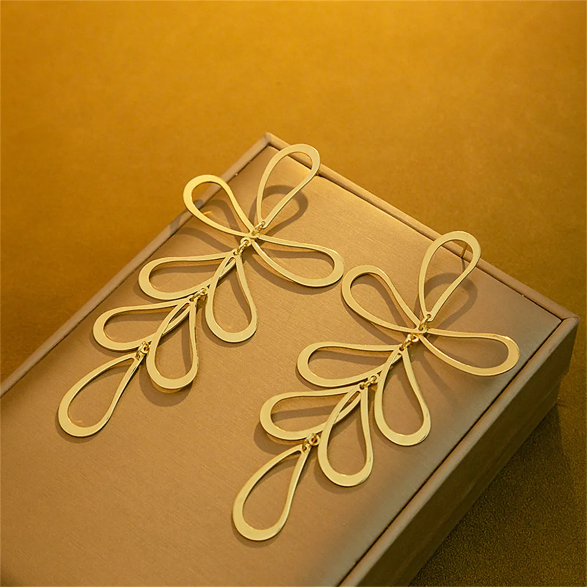 18K Gold-Plated Open Leaves Drop Earrings