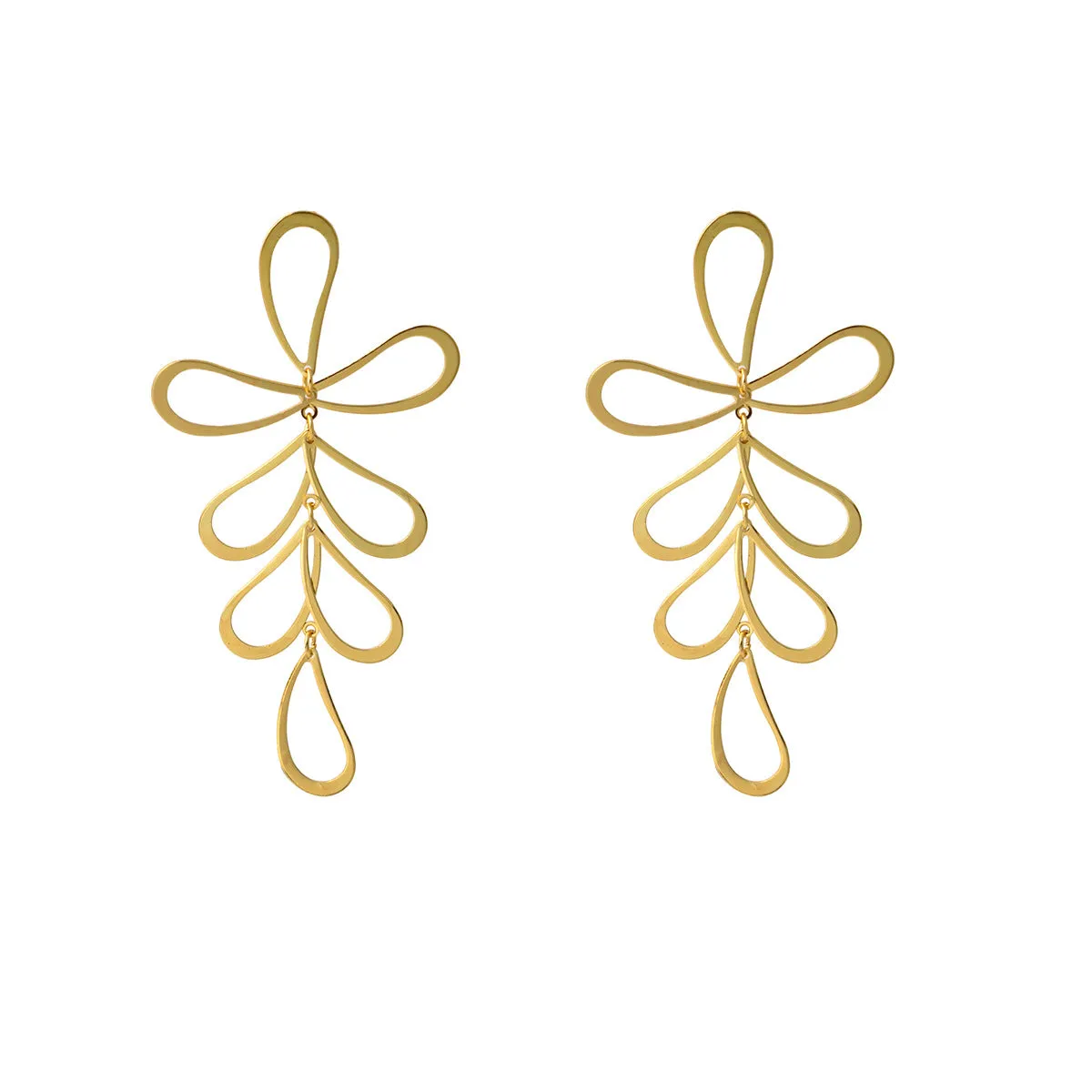 18K Gold-Plated Open Leaves Drop Earrings