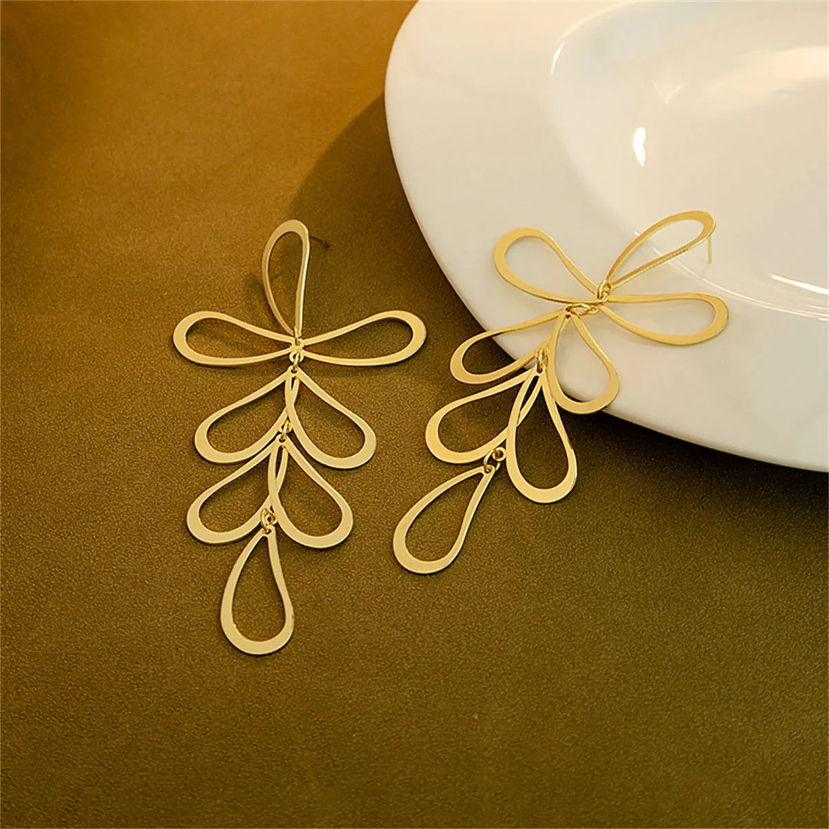 18K Gold-Plated Open Leaves Drop Earrings