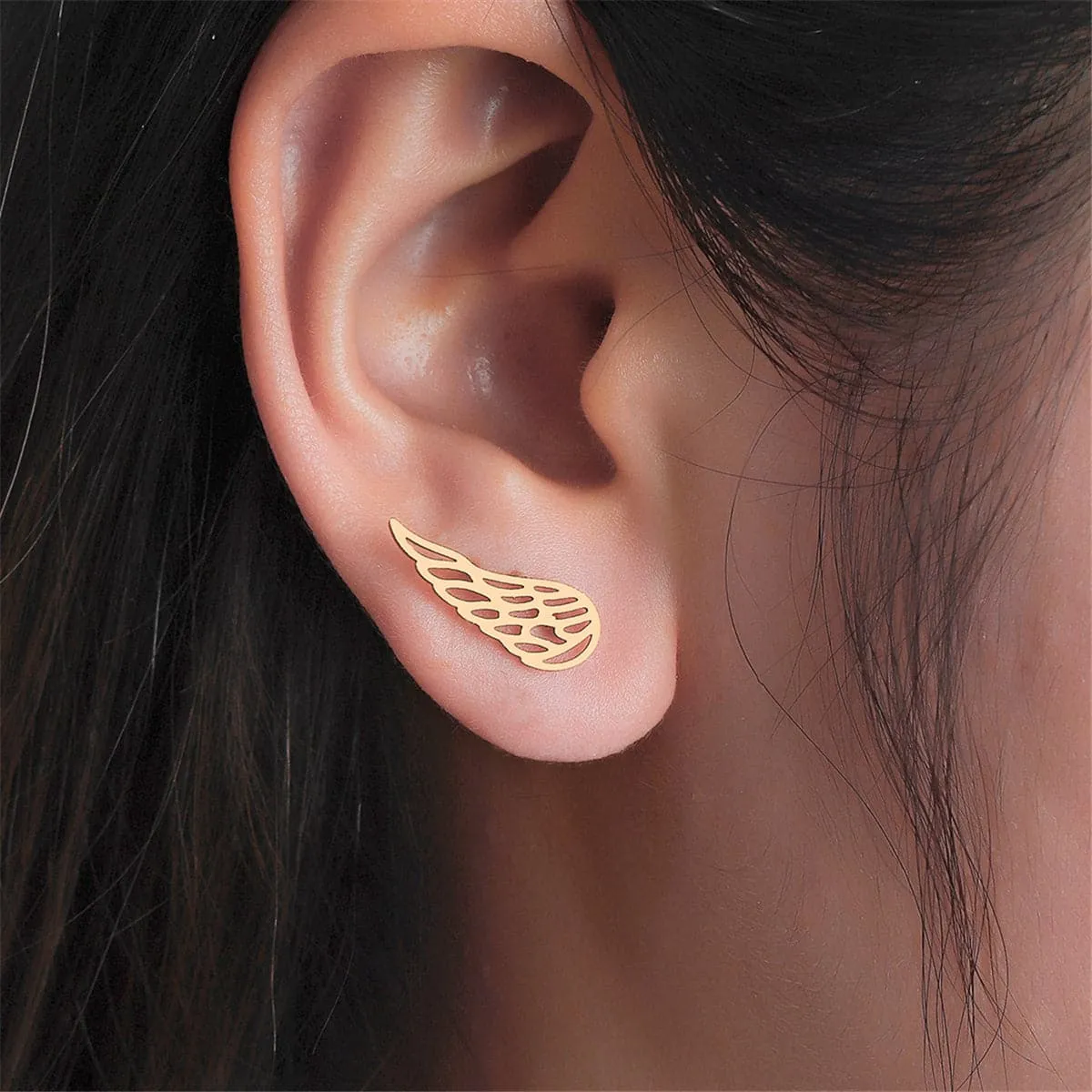 18K Gold-Plated Openwork Wing Stud Earrings