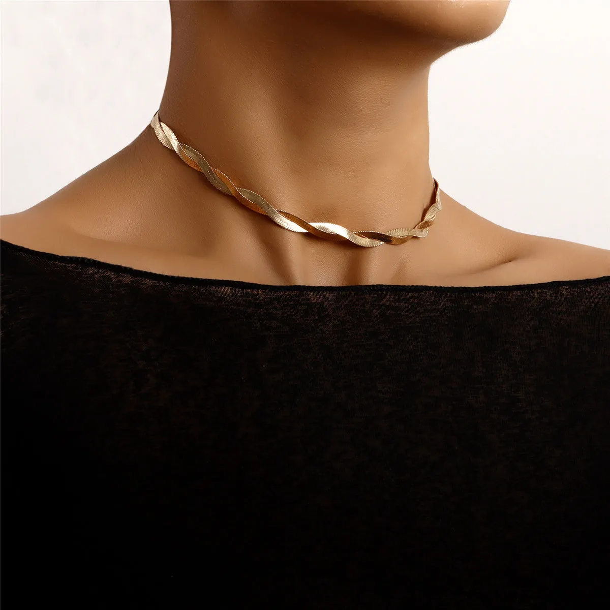 18K Gold-Plated Twisted Snake Chain Choker Necklace