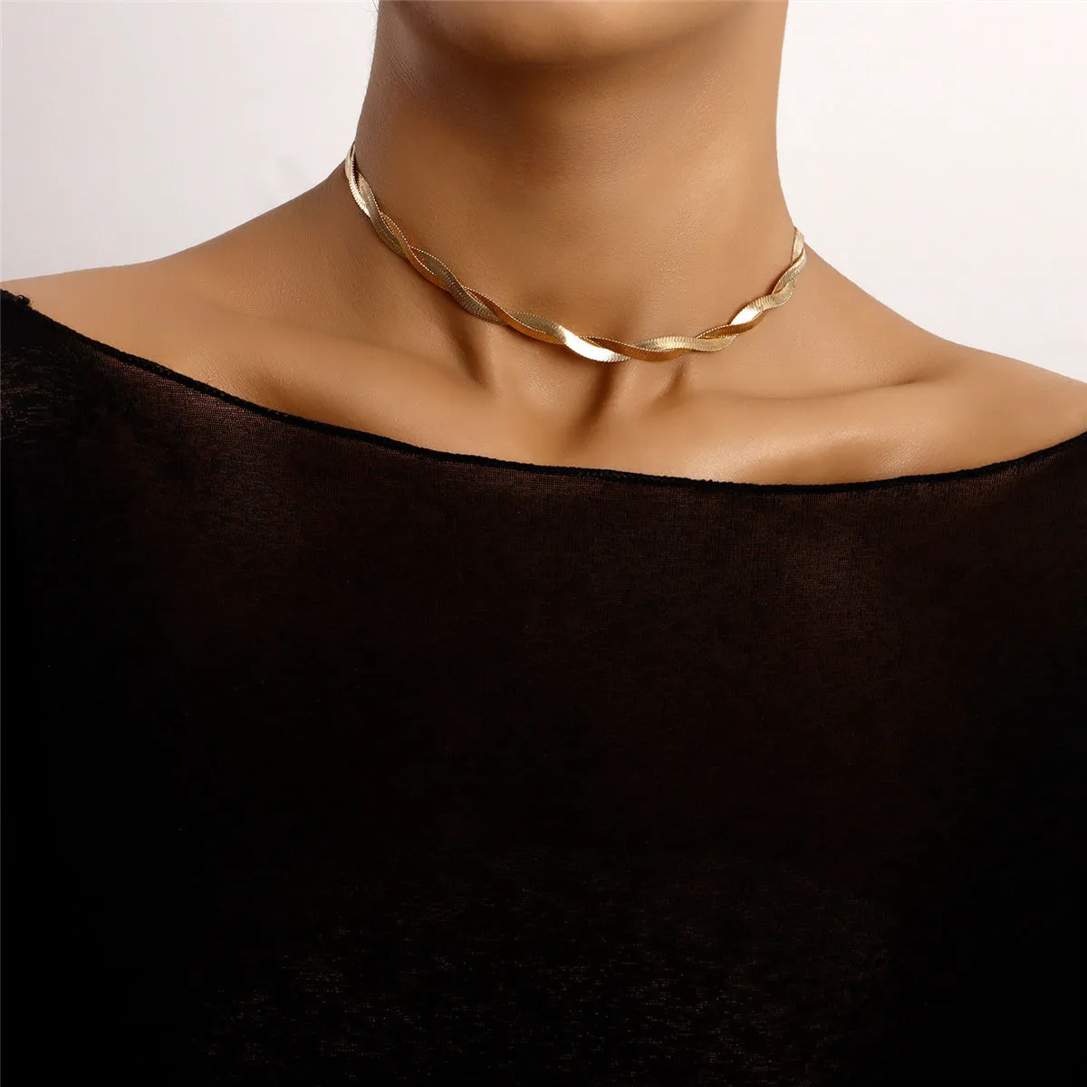 18K Gold-Plated Twisted Snake Chain Choker Necklace