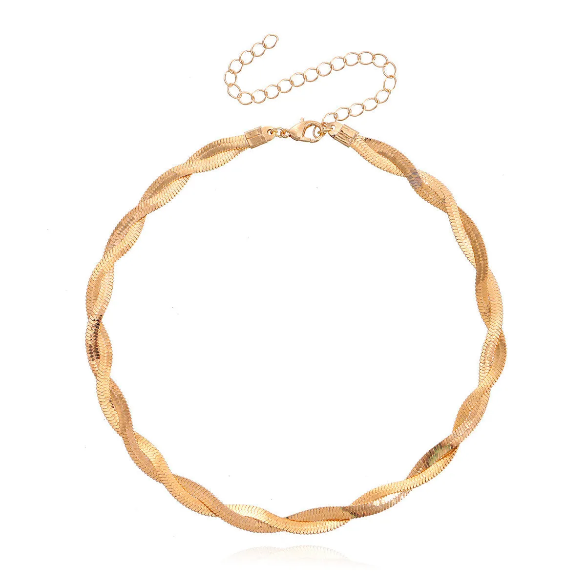 18K Gold-Plated Twisted Snake Chain Choker Necklace