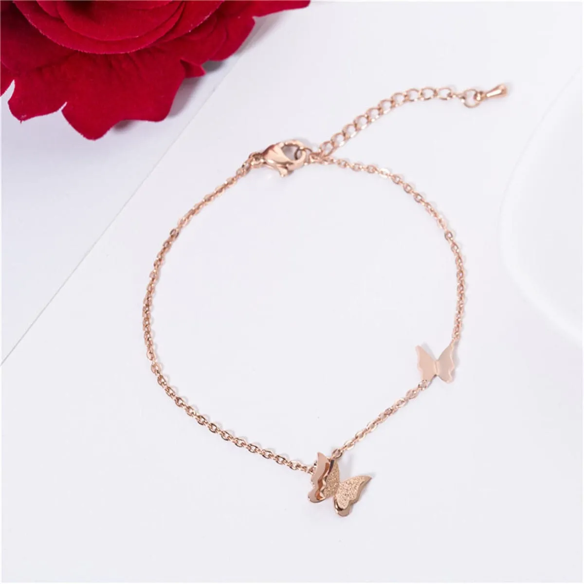 18K Rose Gold-Plated Double Butterfly Anklet
