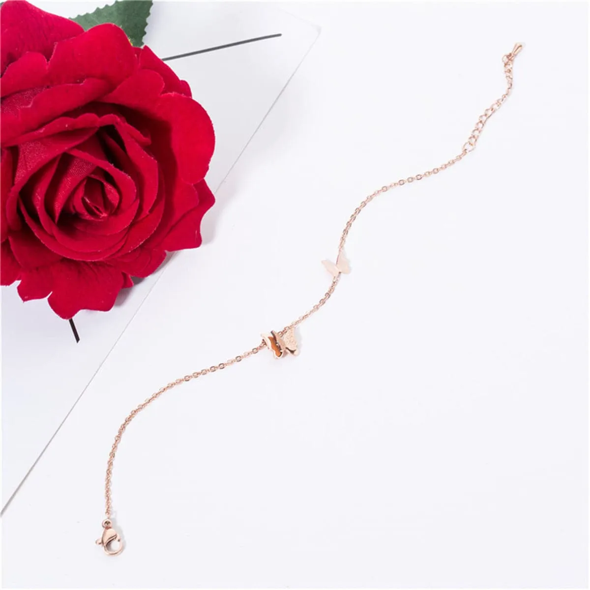 18K Rose Gold-Plated Double Butterfly Anklet