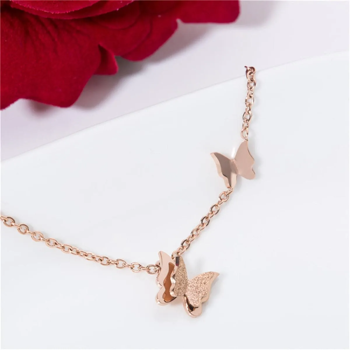 18K Rose Gold-Plated Double Butterfly Anklet