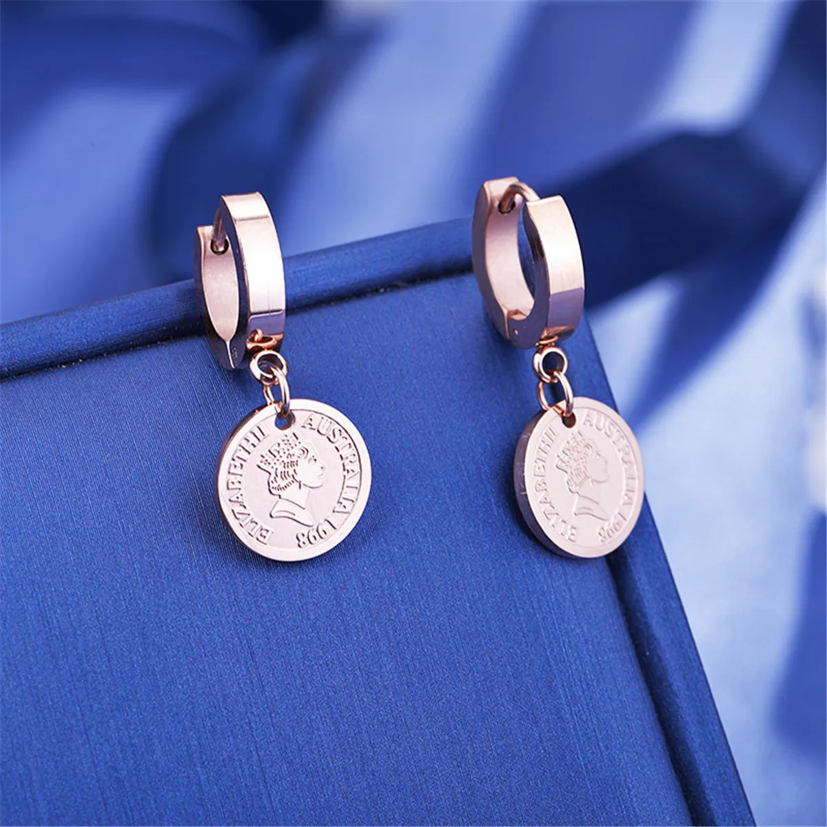 18K Rose Gold-Plated Queen Coin Hoop Earring