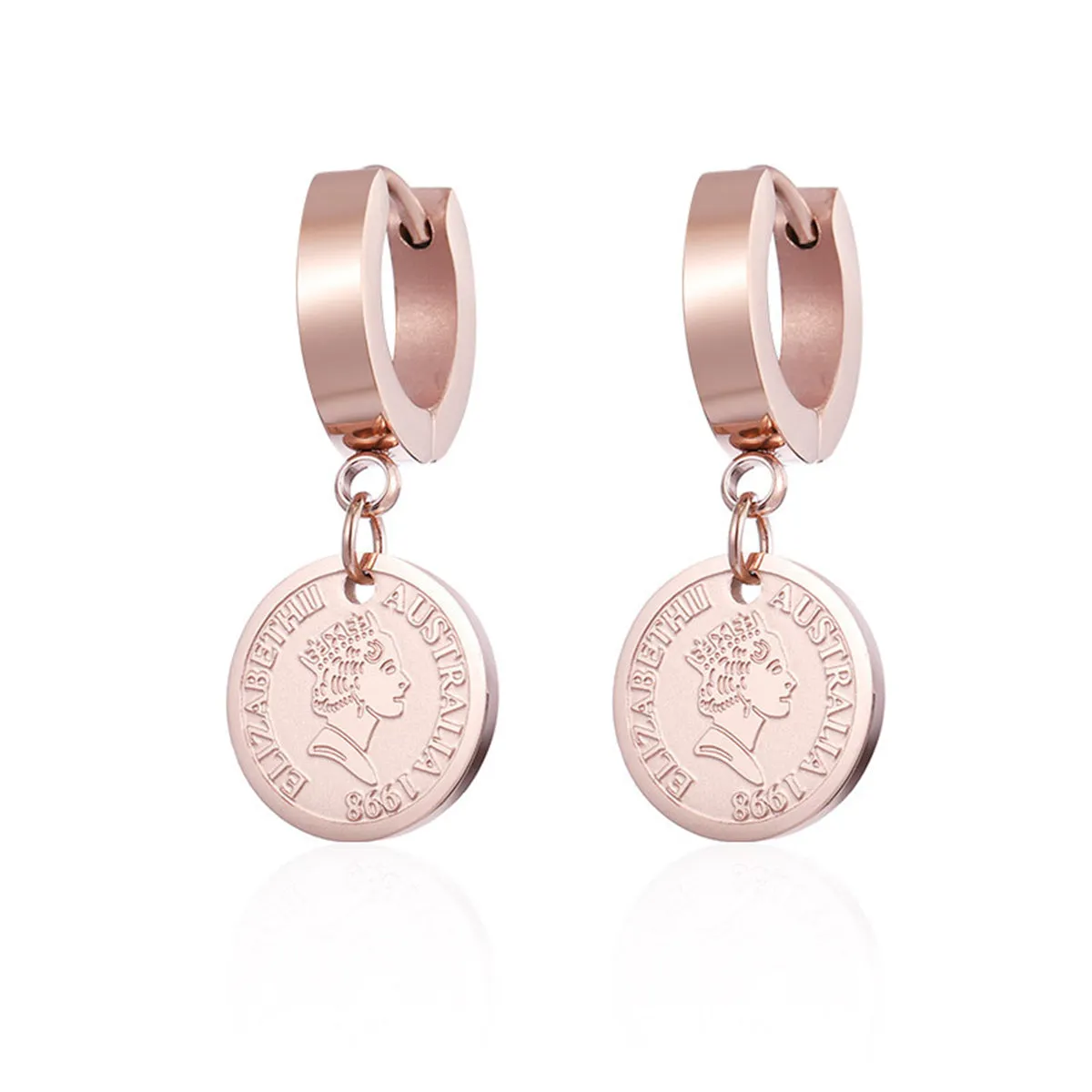 18K Rose Gold-Plated Queen Coin Hoop Earring