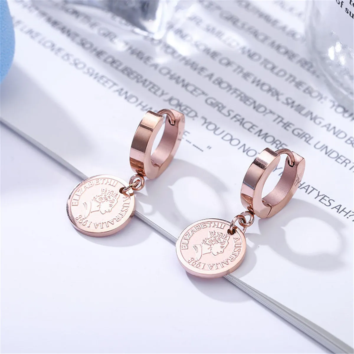 18K Rose Gold-Plated Queen Coin Hoop Earring
