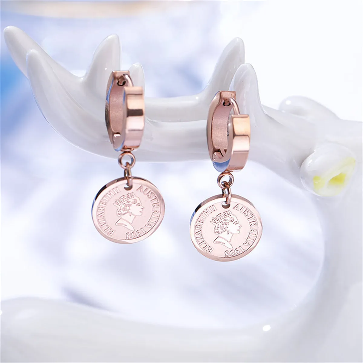 18K Rose Gold-Plated Queen Coin Hoop Earring