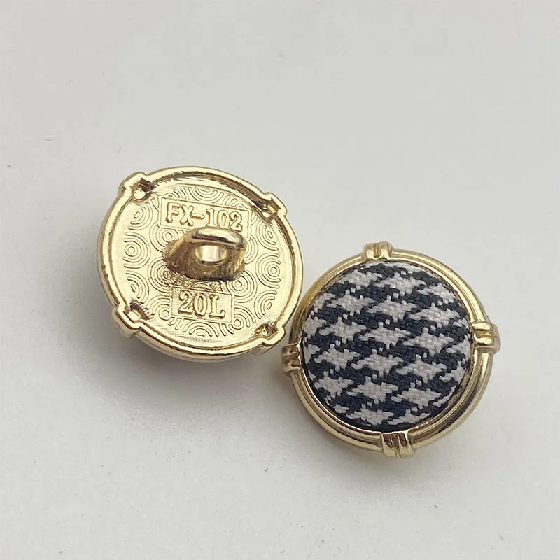 20L Houndstooth Fabric Surface Metal Shank Buttons 50 Pack