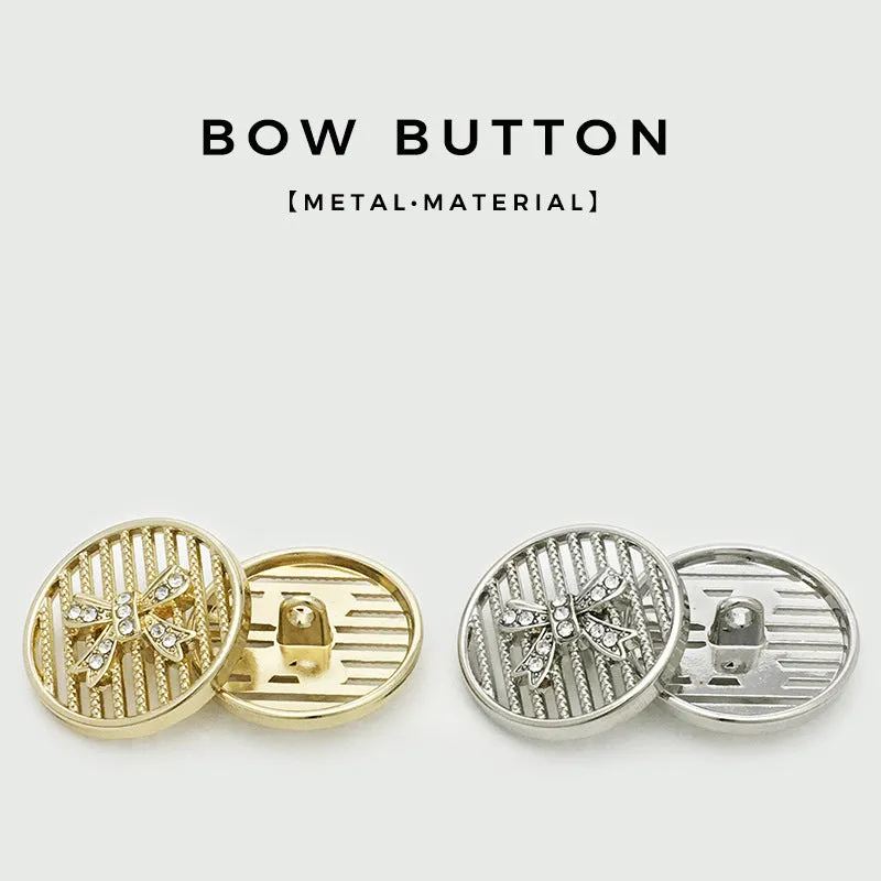 25mm Silver Gold Hollowed Diamond Bowtie Metal Buttons 20pcs
