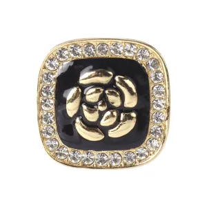 26mm Black Enameled Flower Golden Square Metal Rhinestone Buttons 5pcs