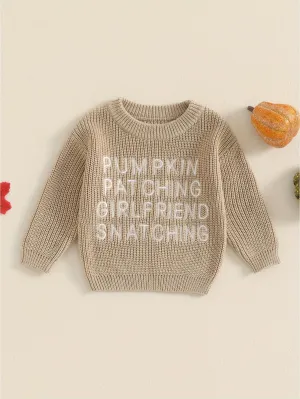 3 Months-5 Years Adorable Toddler Baby Girls' Spooky Halloween Letter Embroidered Long Sleeve Round Neck Ribbed Knitted Pullover Sweaters for Fall Season