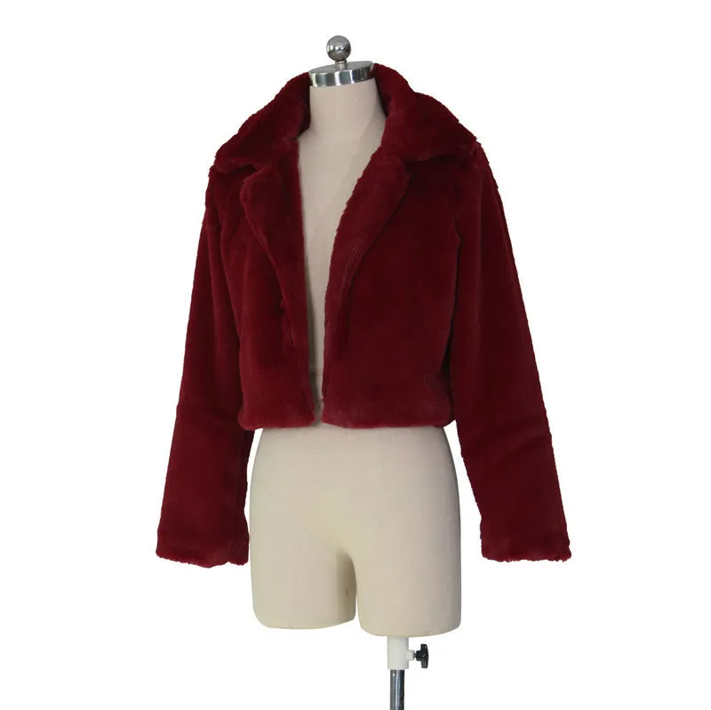 30 Pieces) Lapel Neck Solid Color Plush Coat