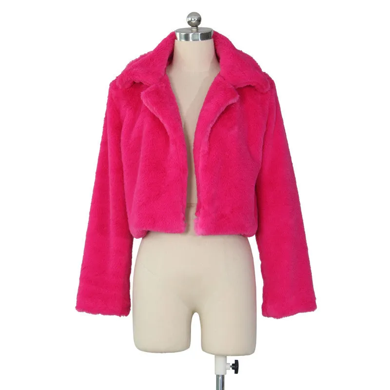 30 Pieces) Lapel Neck Solid Color Plush Coat