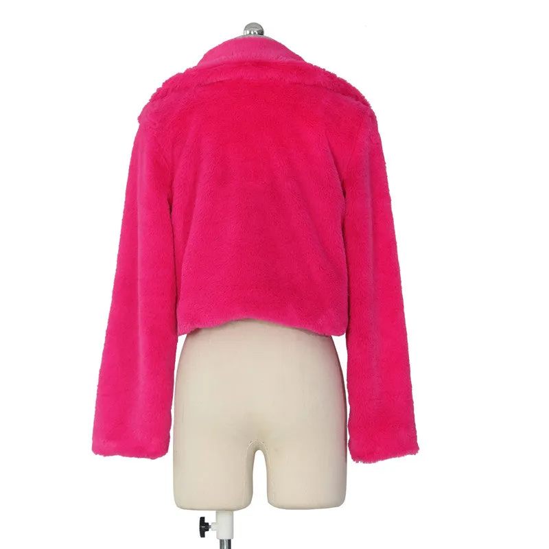 30 Pieces) Lapel Neck Solid Color Plush Coat