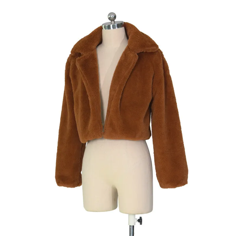 30 Pieces) Lapel Neck Solid Color Plush Coat