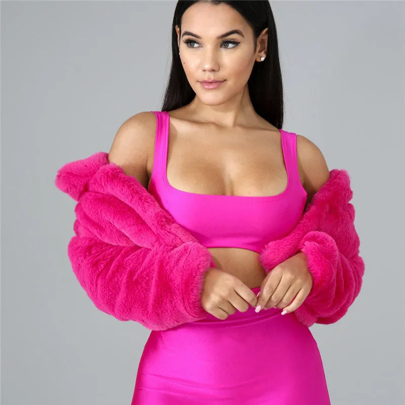 30 Pieces) Lapel Neck Solid Color Plush Coat
