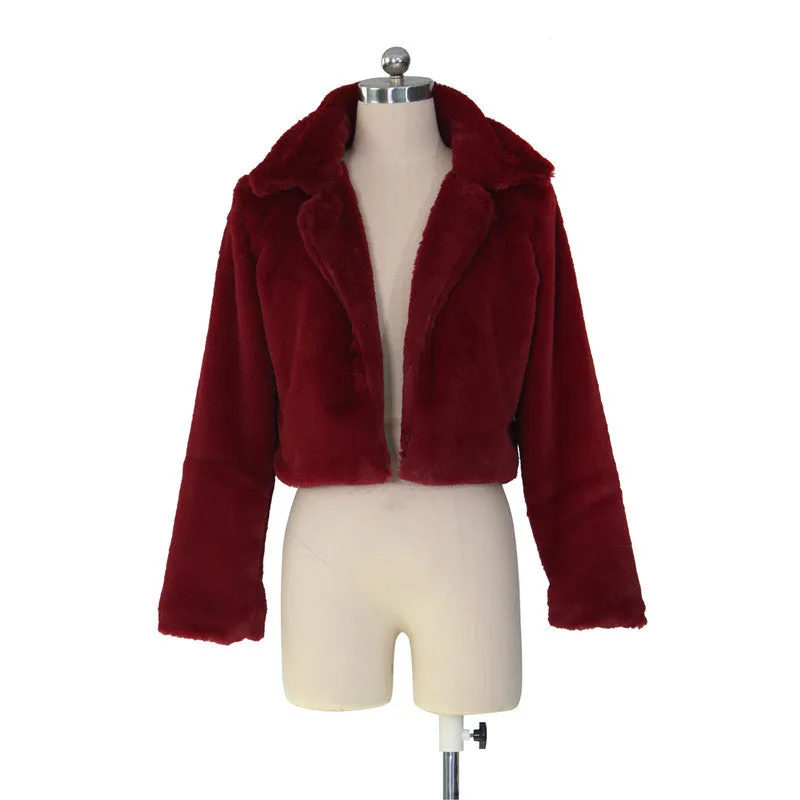 30 Pieces) Lapel Neck Solid Color Plush Coat