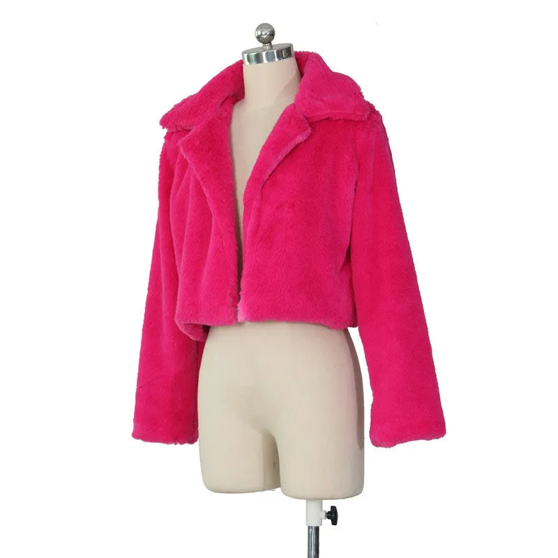 30 Pieces) Lapel Neck Solid Color Plush Coat