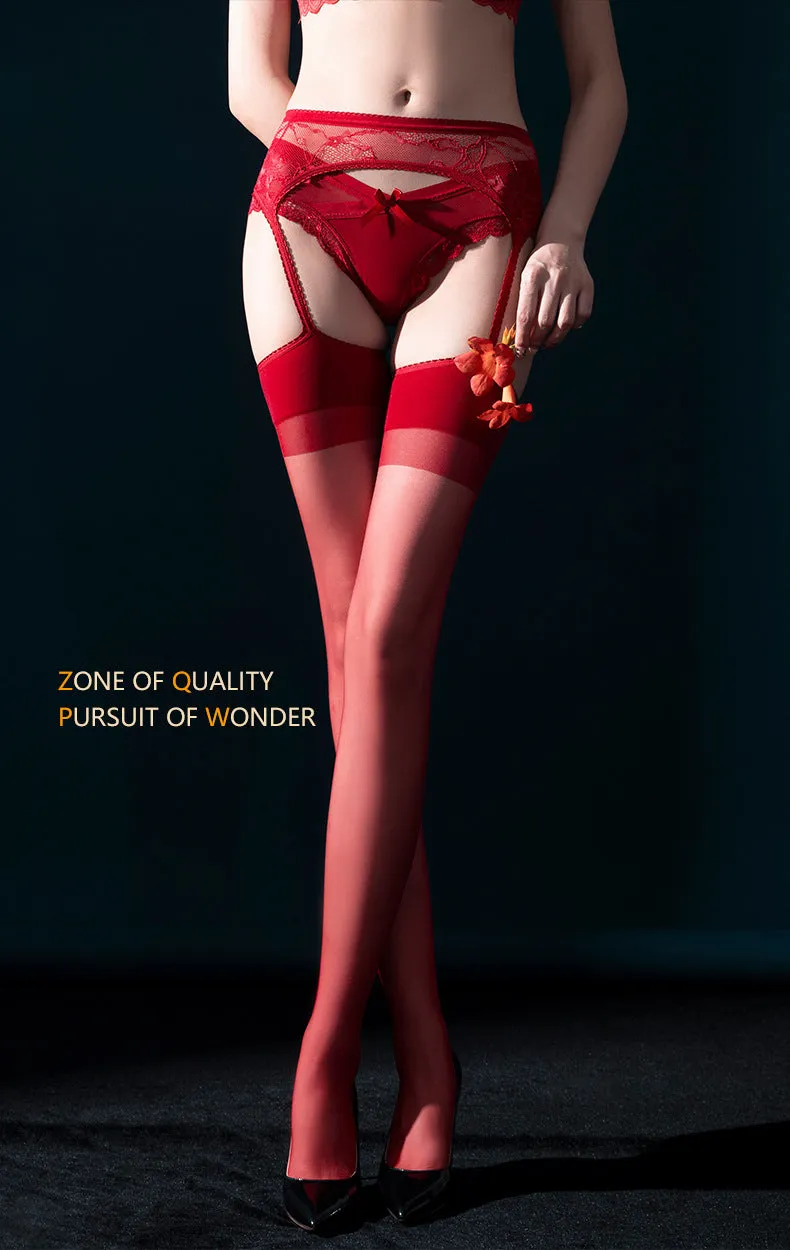 3D One Piece Lace Garter Belt High Waist Open Crotch Stockings Black Ultra Thin No-Take Sexy Stockings