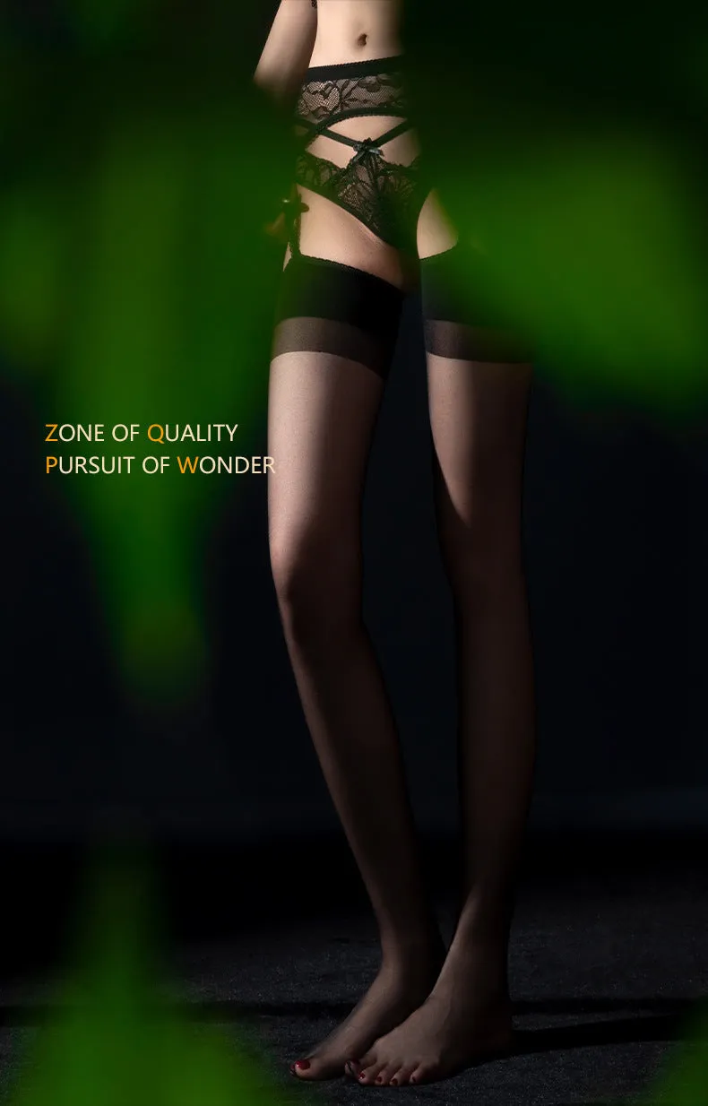 3D One Piece Lace Garter Belt High Waist Open Crotch Stockings Black Ultra Thin No-Take Sexy Stockings