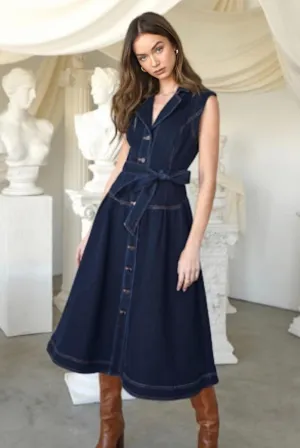 Adelyn Rae - Gloria Belted Denim Shirt Midi Dress (Final Sale)