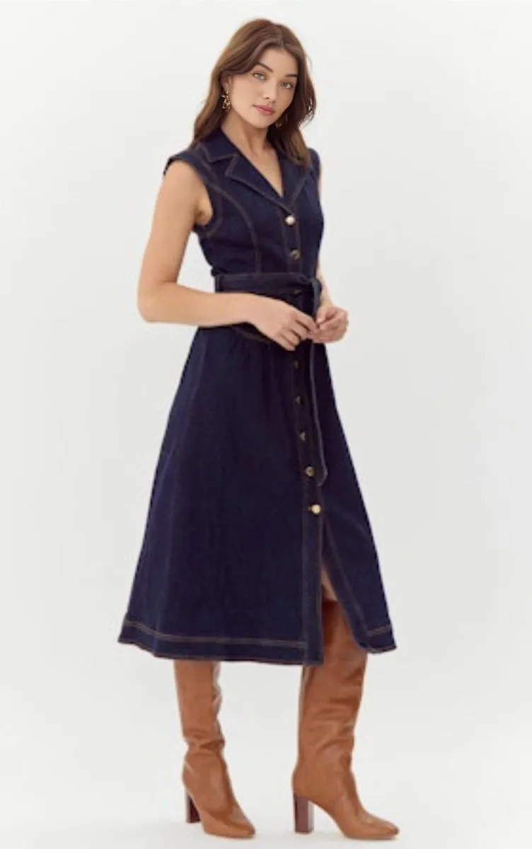 Adelyn Rae - Gloria Belted Denim Shirt Midi Dress (Final Sale)