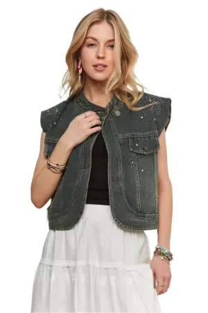 ADORA Sleeveless Button Down Denim Jacket