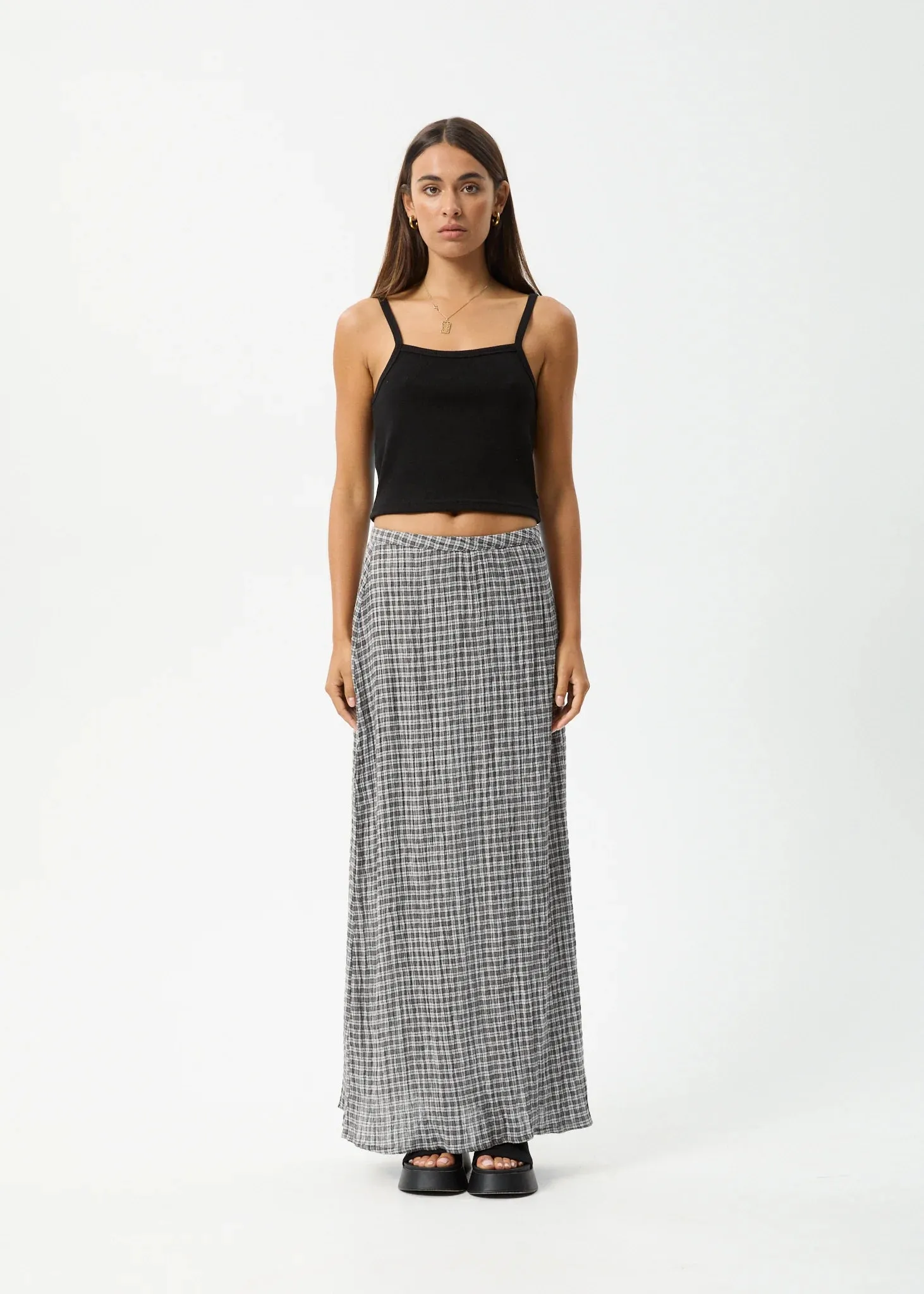 AFENDS // Asta Base Seersucker Skirt STEEL CHECK