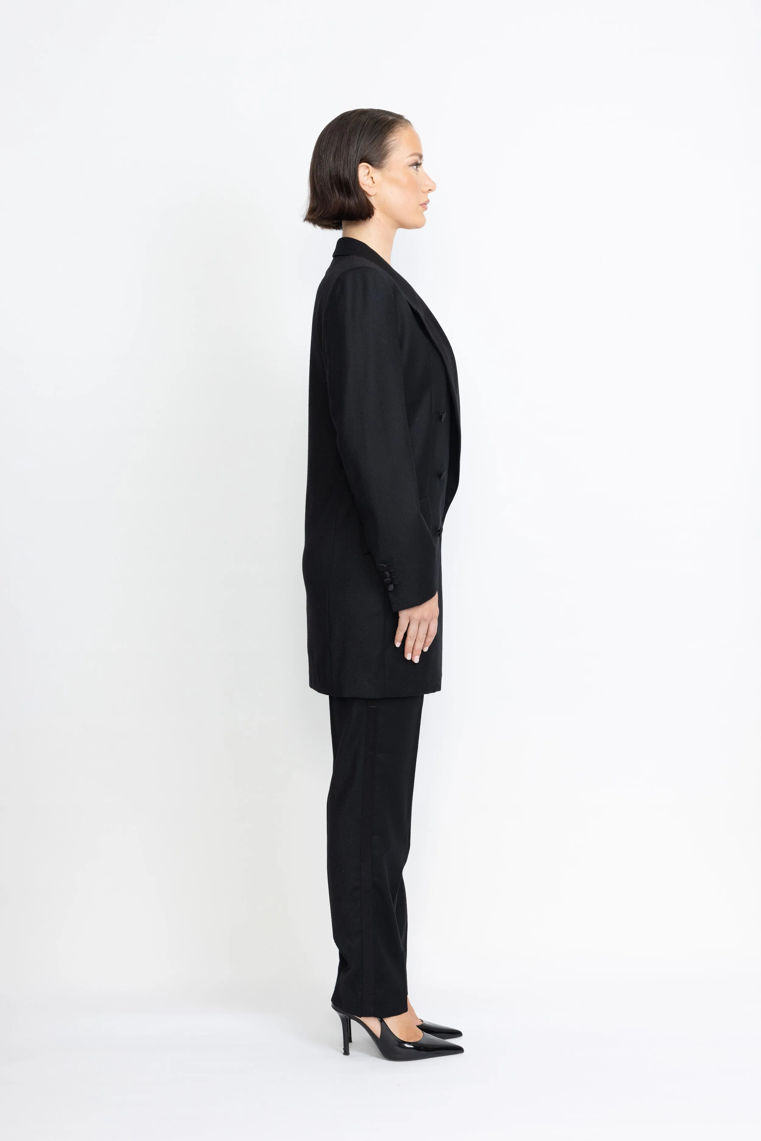Amal Limited Edition Jacket - Tuxedo double-breasted jacket with satin lapel in black