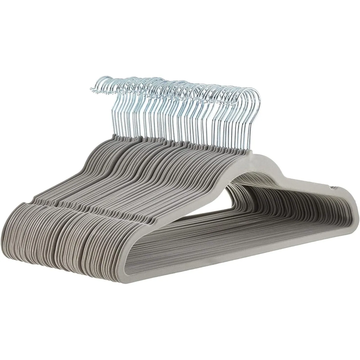 Amazon Basics Slim, Velvet, Non-Slip Suit Clothes Hangers, Ivory/Silver - Pack of 50 [IMPORTED]